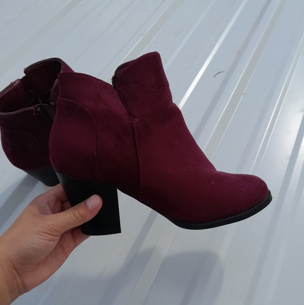 Maroon Suede Ankle Boots